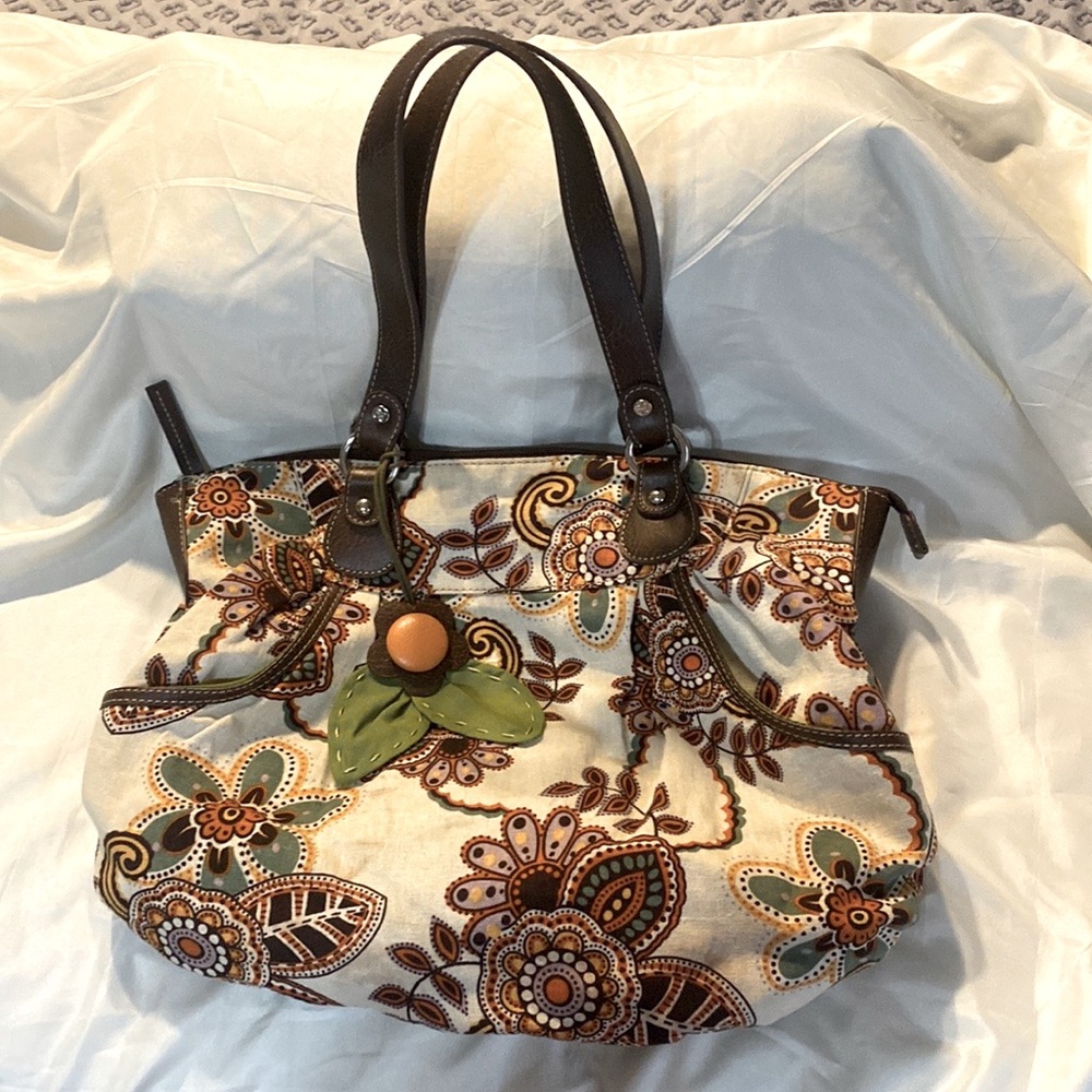Relic Floral Fabric Satchel with Flower Pendant